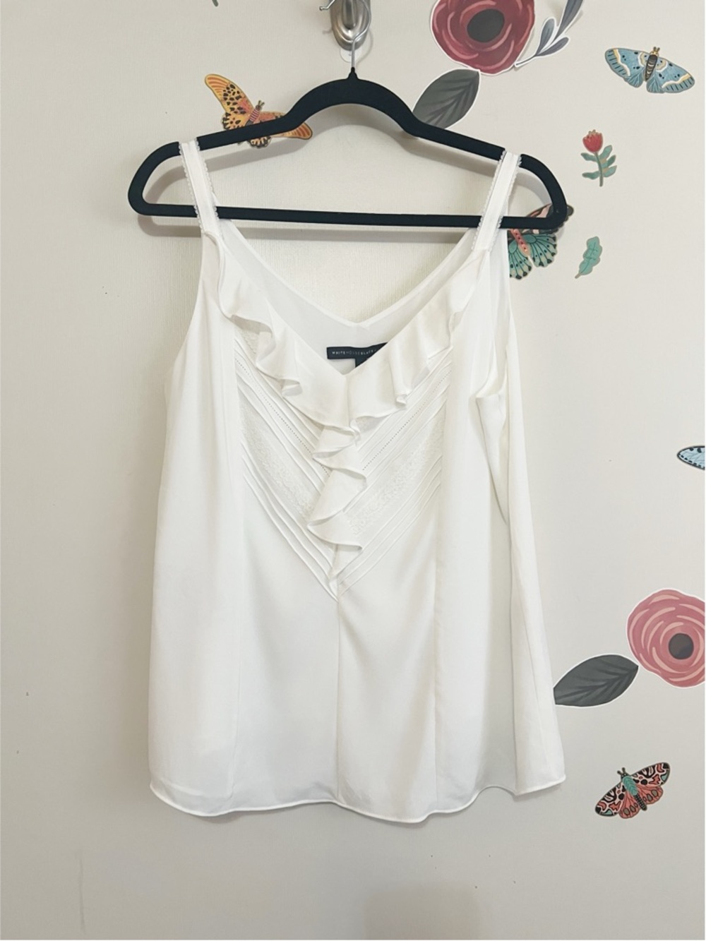 White House Black Market White Ruffle V-Neck Camisole